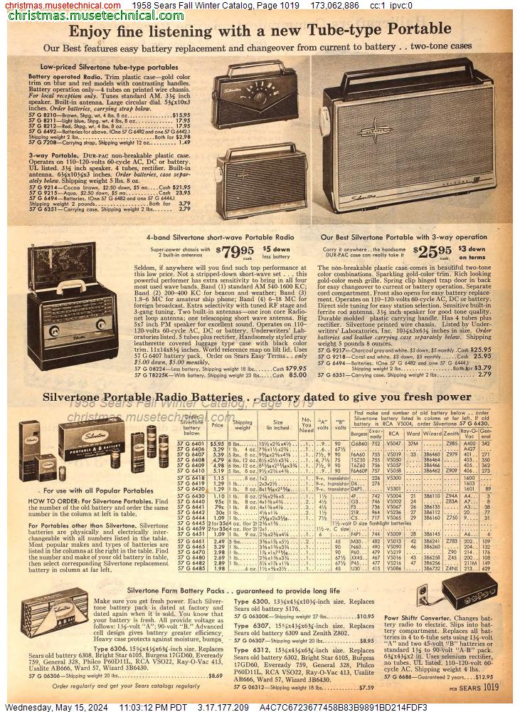 1958 Sears Fall Winter Catalog, Page 1019