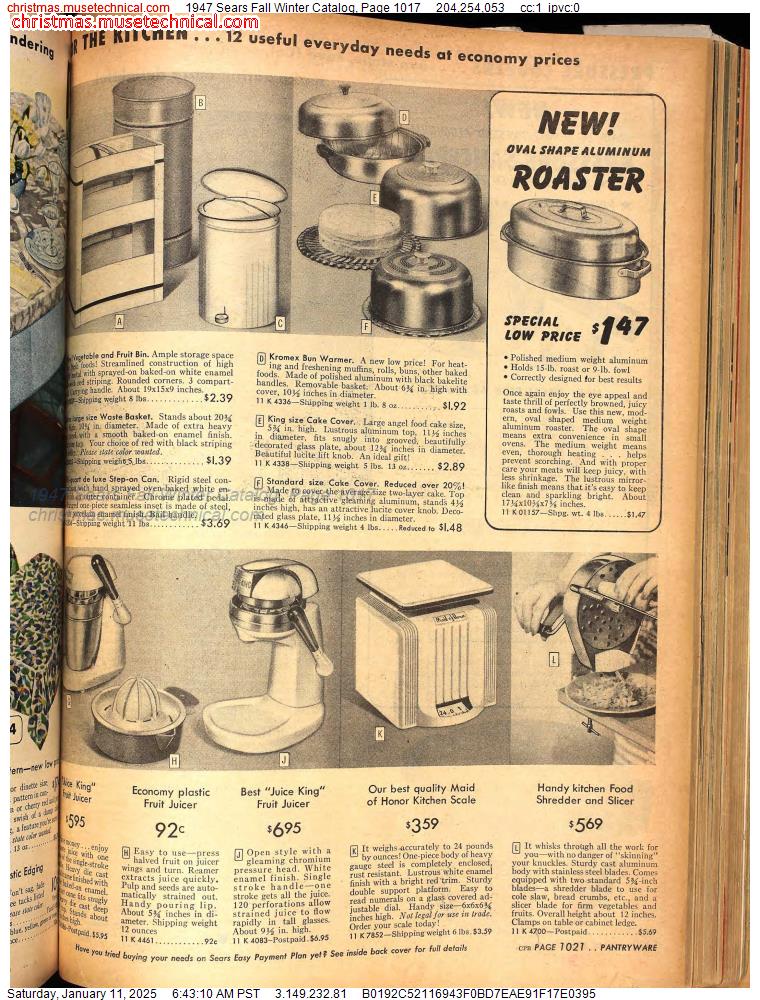 1947 Sears Fall Winter Catalog, Page 1017