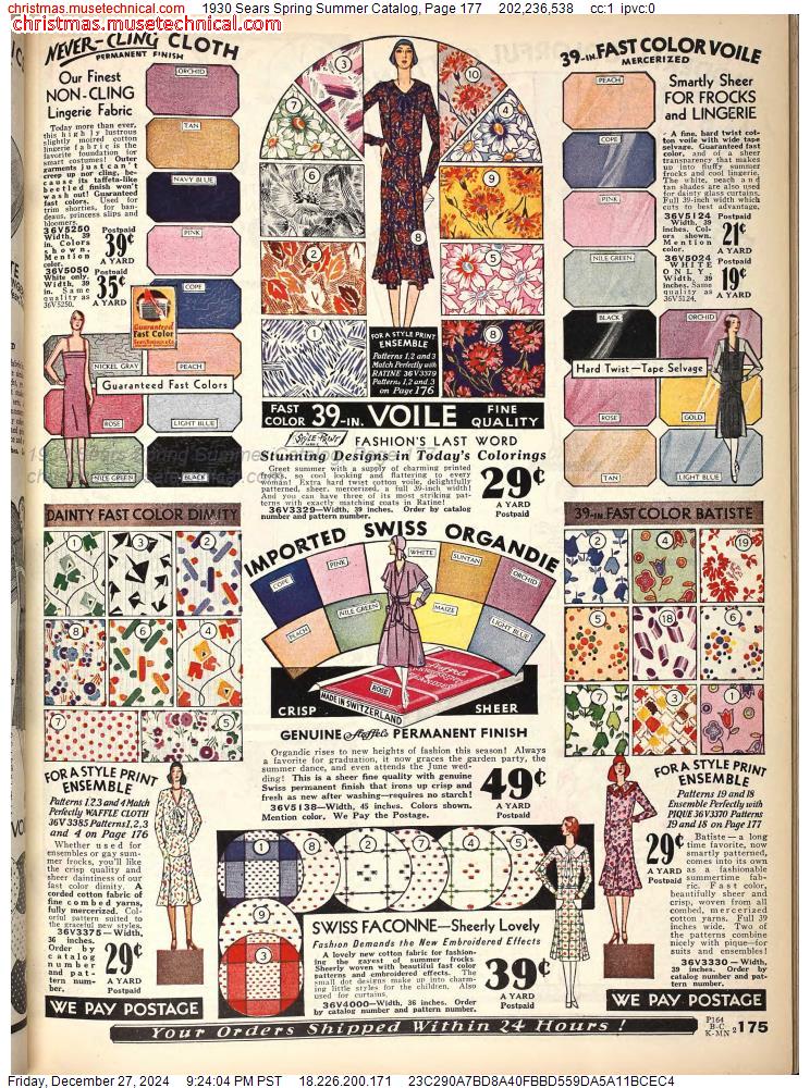 1930 Sears Spring Summer Catalog, Page 177