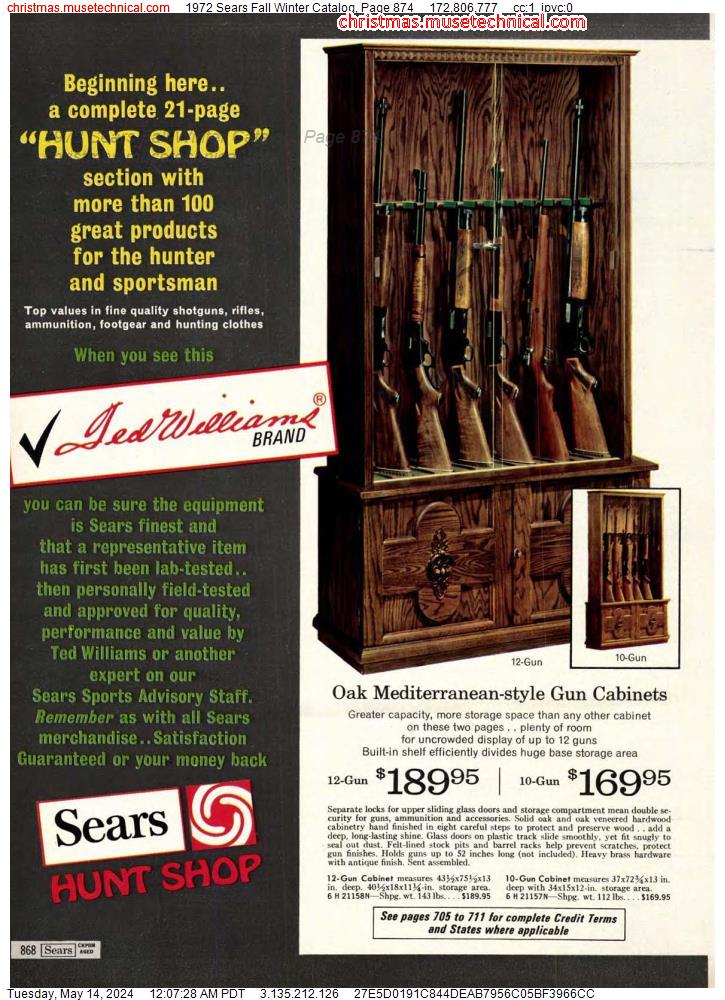 1972 Sears Fall Winter Catalog, Page 874