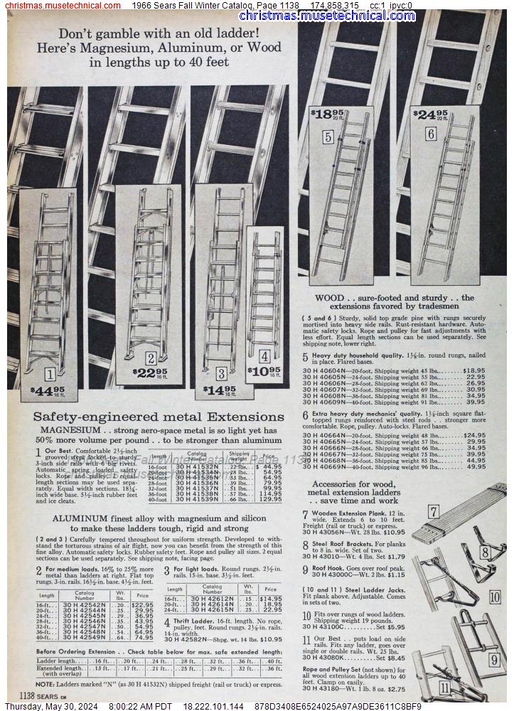 1966 Sears Fall Winter Catalog, Page 1138