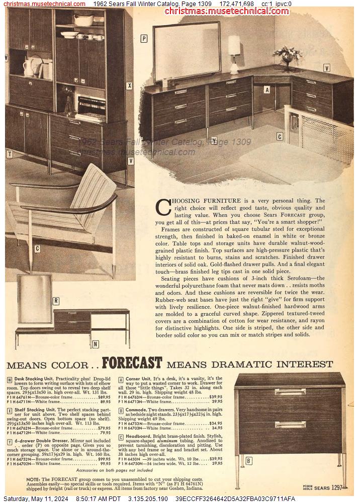 1962 Sears Fall Winter Catalog, Page 1309