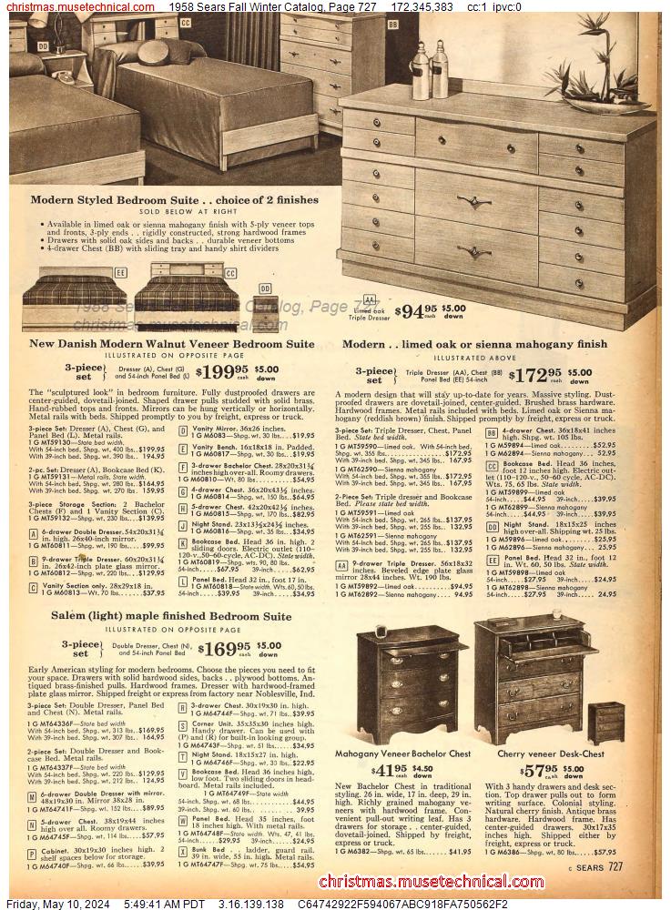 1958 Sears Fall Winter Catalog, Page 727