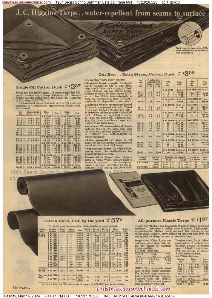 1961 Sears Spring Summer Catalog, Page 694