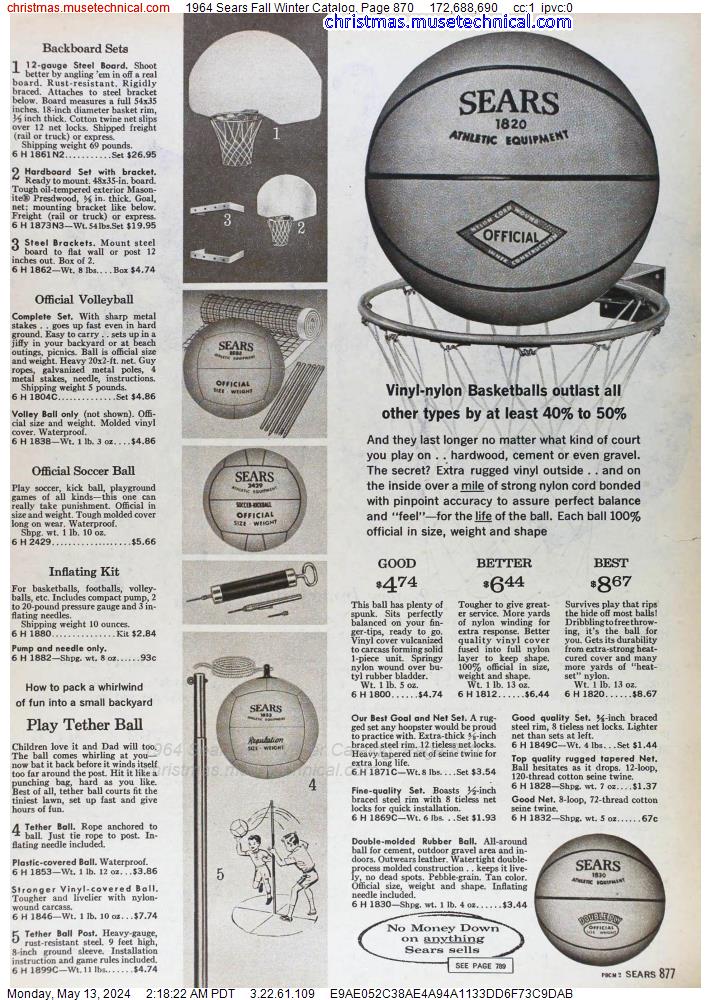 1964 Sears Fall Winter Catalog, Page 870
