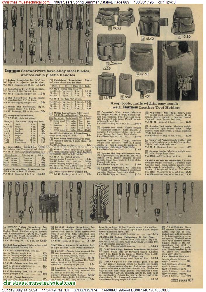 1961 Sears Spring Summer Catalog, Page 889