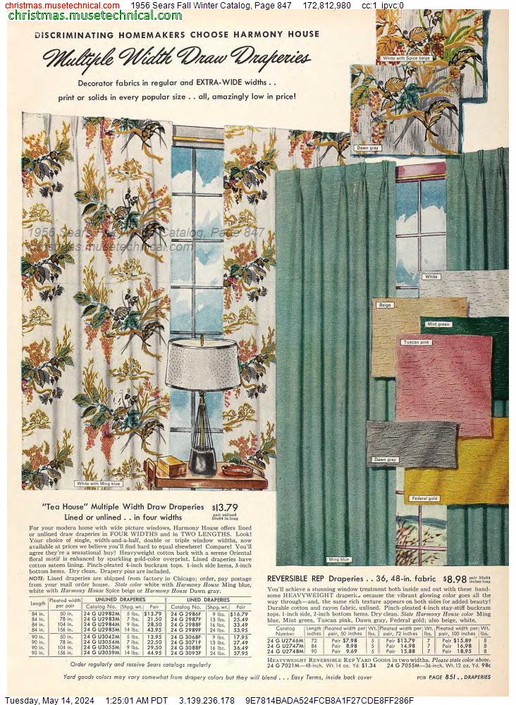 1956 Sears Fall Winter Catalog, Page 847