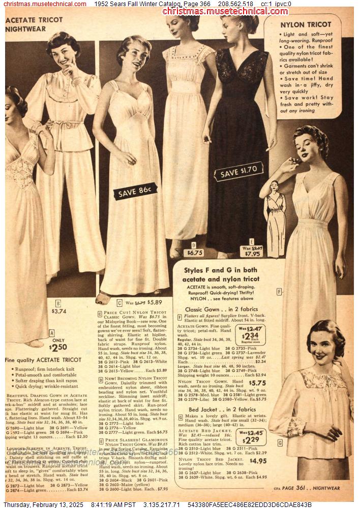 1952 Sears Fall Winter Catalog, Page 366