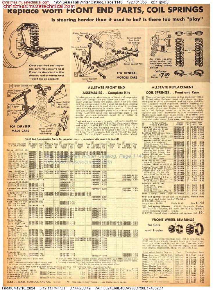 1951 Sears Fall Winter Catalog, Page 1140