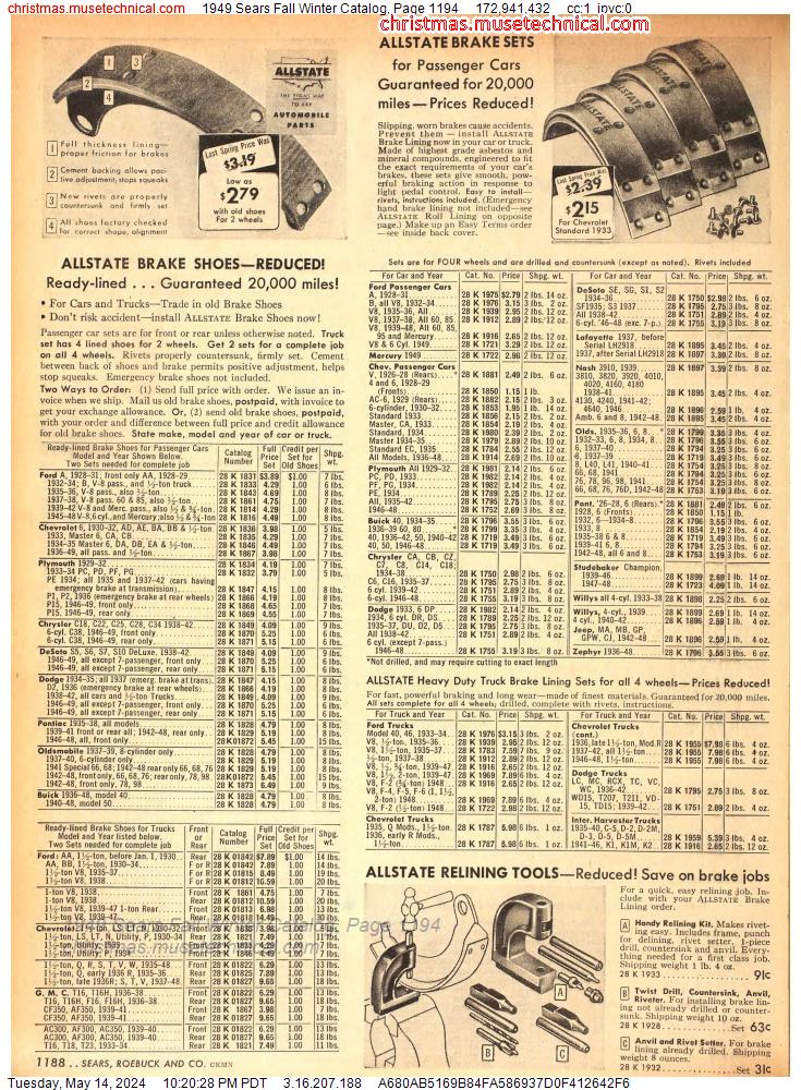 1949 Sears Fall Winter Catalog, Page 1194