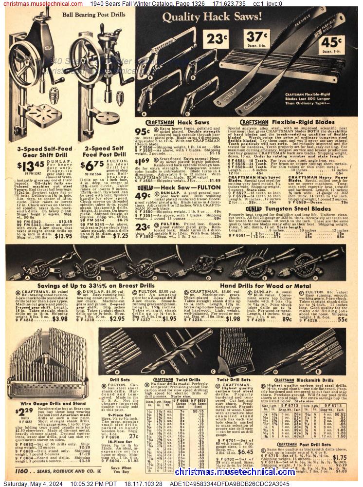 1940 Sears Fall Winter Catalog, Page 1326