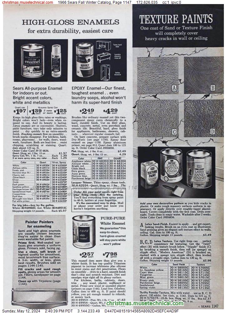 1966 Sears Fall Winter Catalog, Page 1147