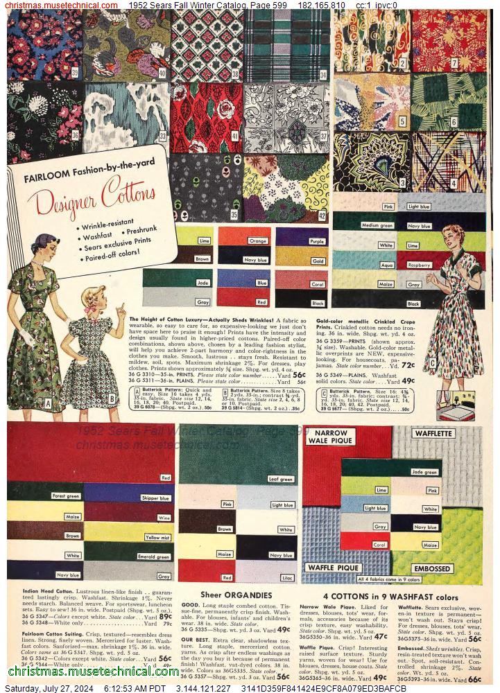 1952 Sears Fall Winter Catalog, Page 599