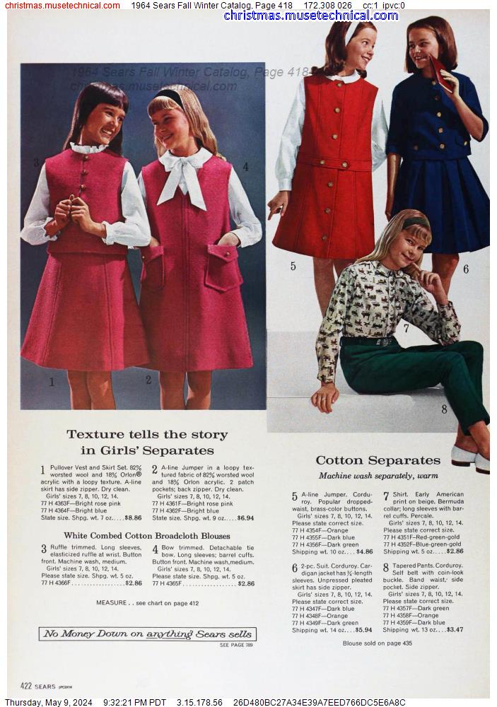 1964 Sears Fall Winter Catalog, Page 418