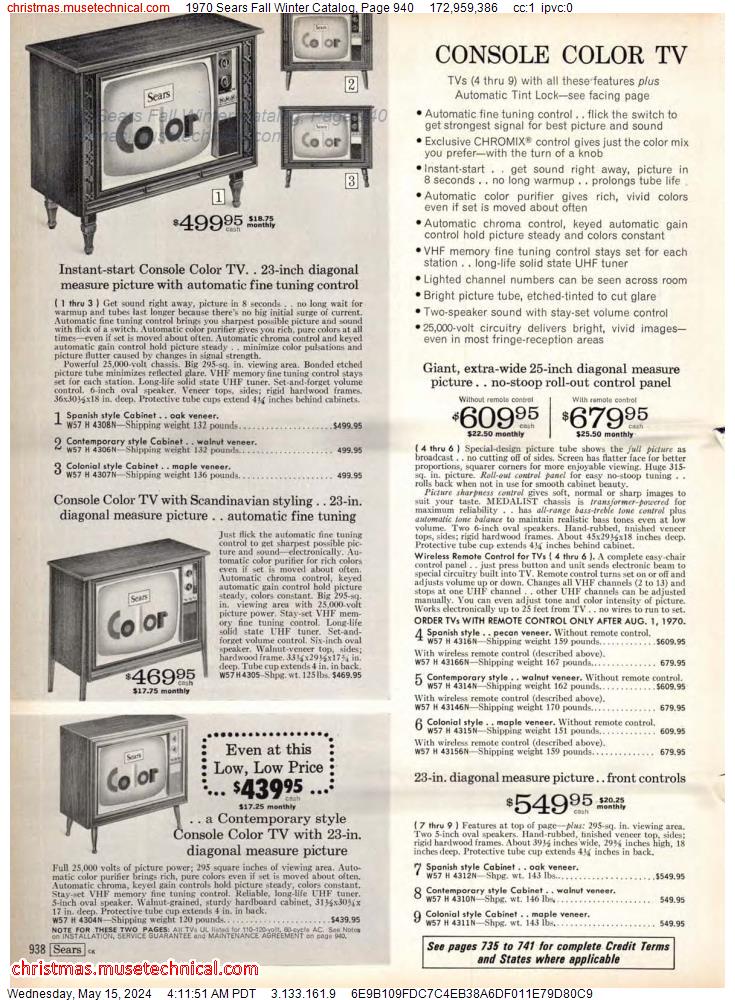 1970 Sears Fall Winter Catalog, Page 940