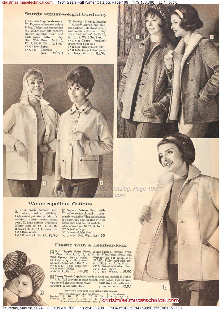 1961 Sears Fall Winter Catalog, Page 109