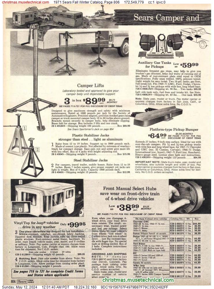 1971 Sears Fall Winter Catalog, Page 806