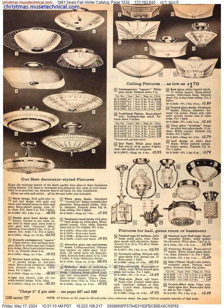 1961 Sears Fall Winter Catalog, Page 1230