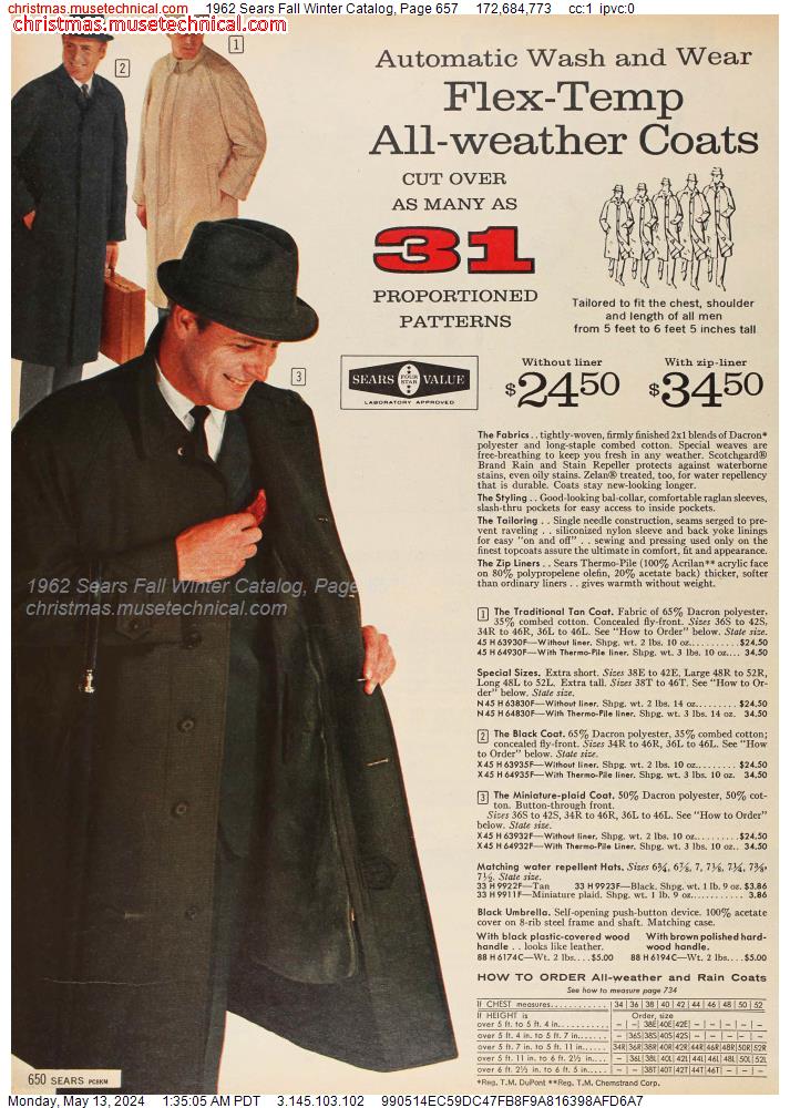1962 Sears Fall Winter Catalog, Page 657