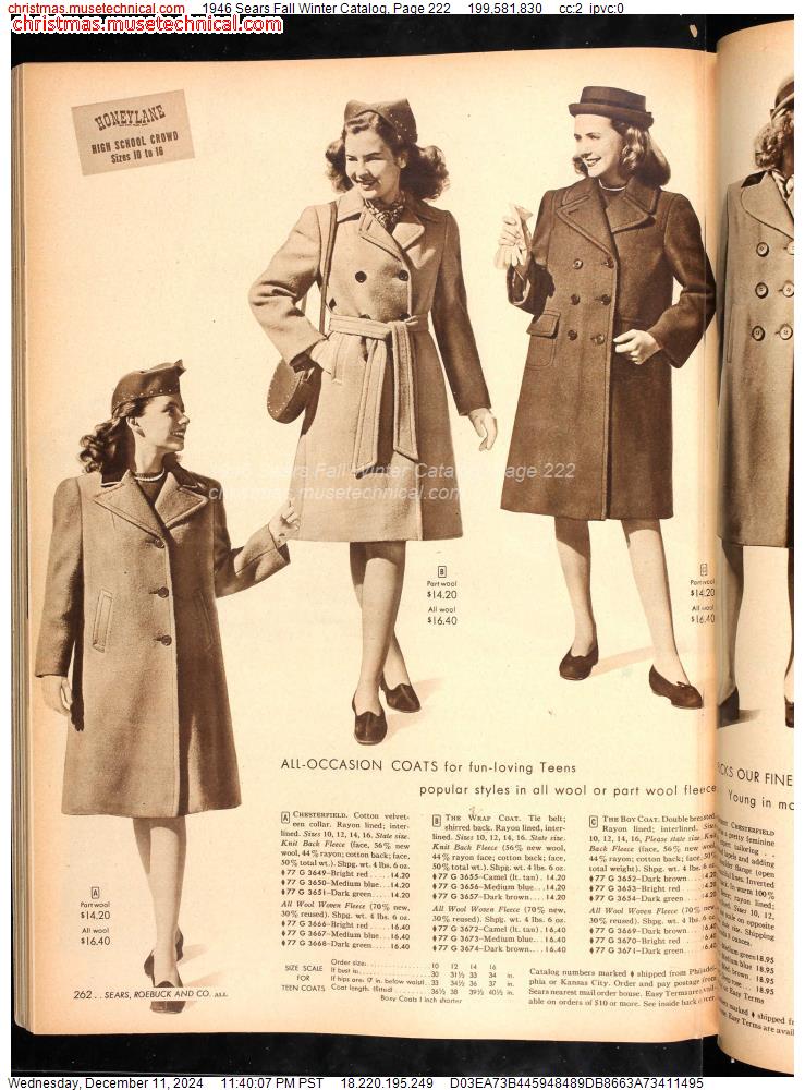 1946 Sears Fall Winter Catalog, Page 222