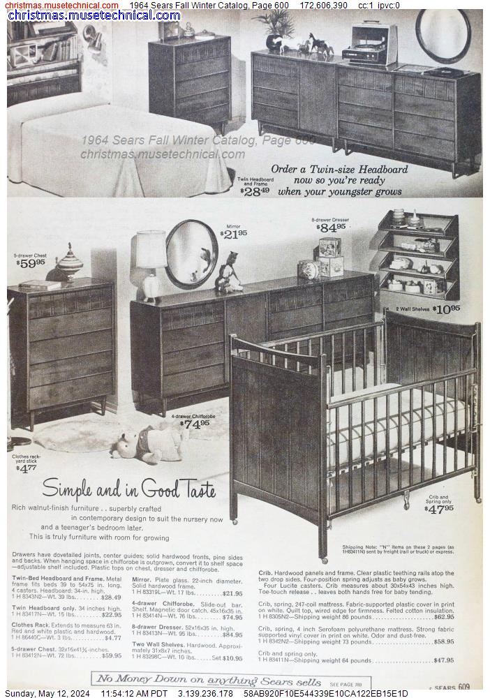 1964 Sears Fall Winter Catalog, Page 600