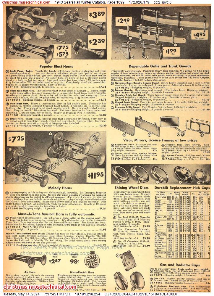 1943 Sears Fall Winter Catalog, Page 1099