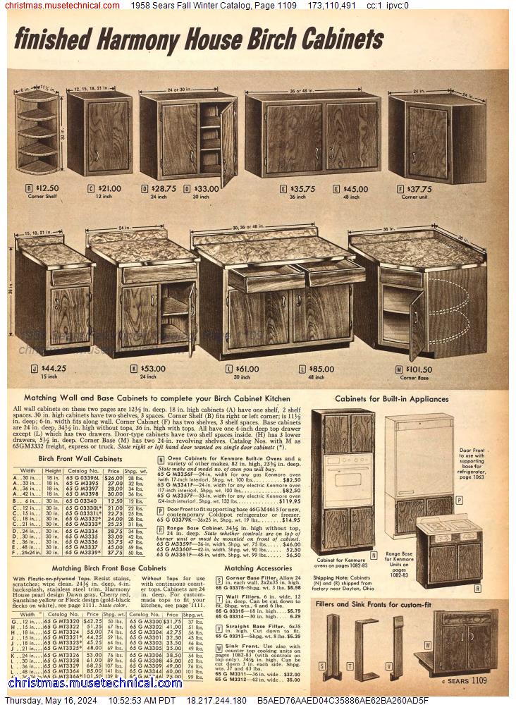 1958 Sears Fall Winter Catalog, Page 1109