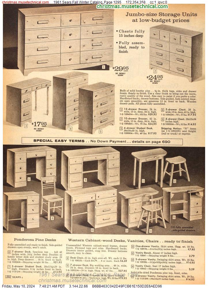 1961 Sears Fall Winter Catalog, Page 1295