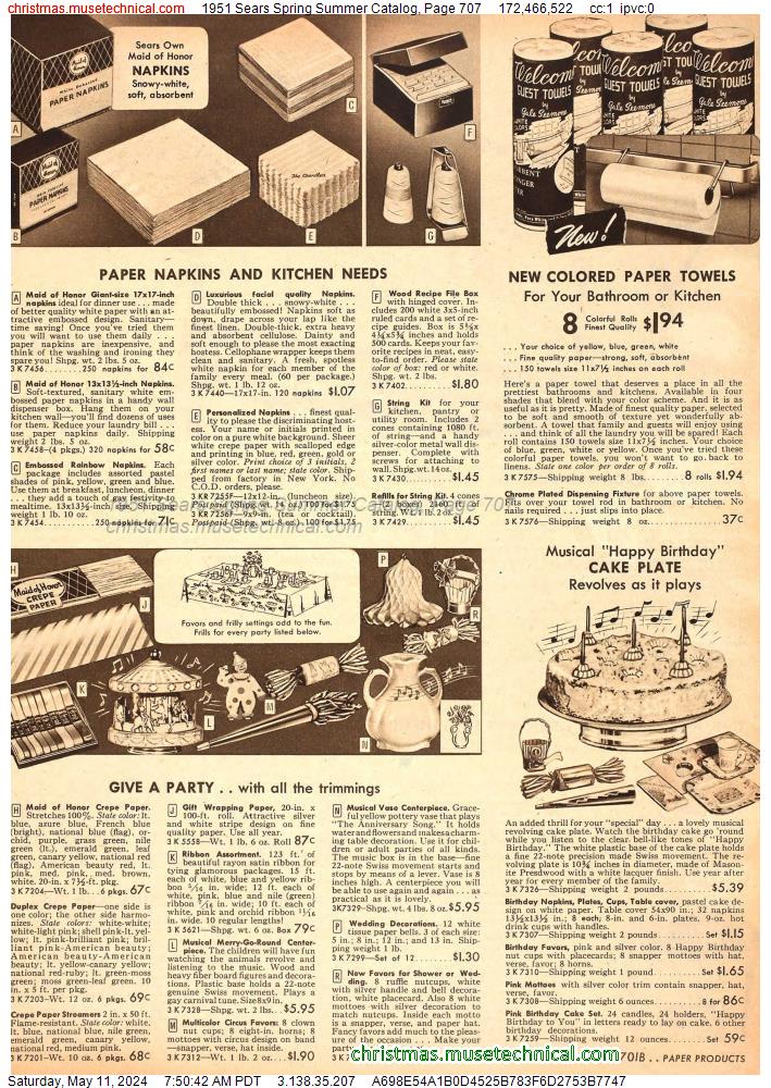 1951 Sears Spring Summer Catalog, Page 707