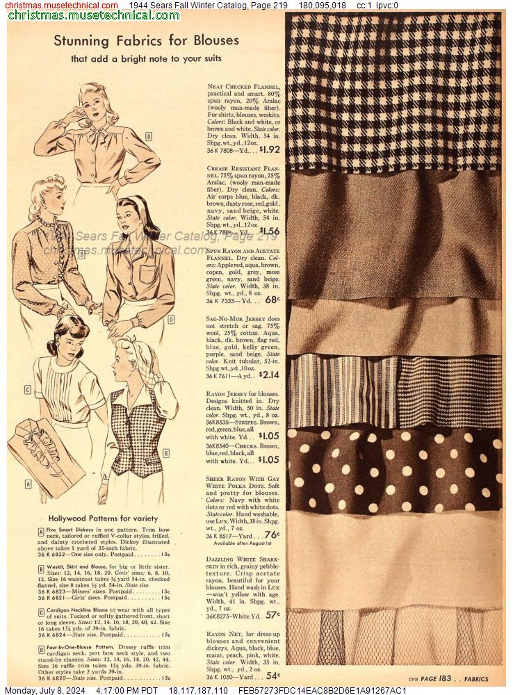 1944 Sears Fall Winter Catalog, Page 219