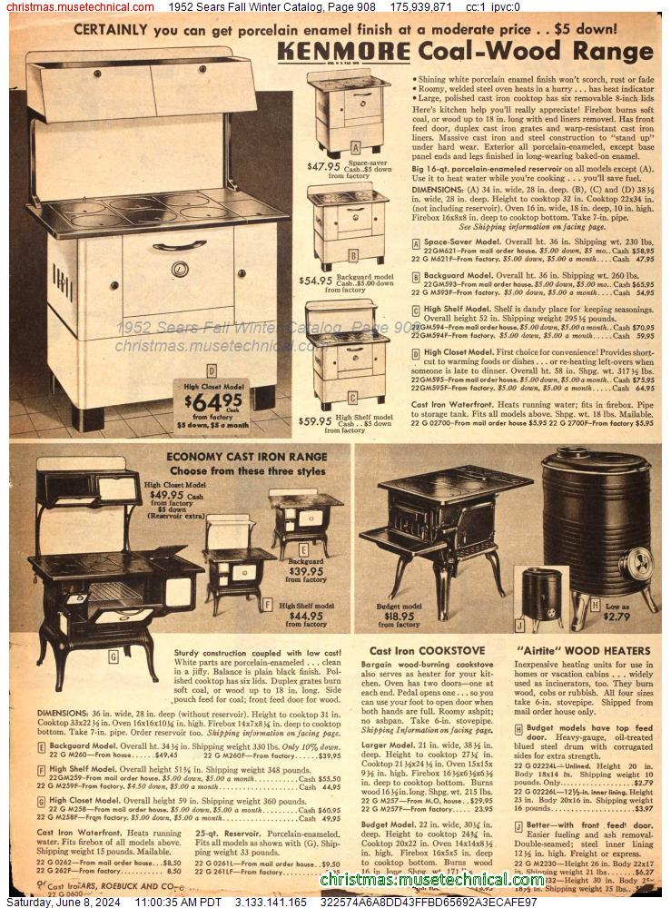 1952 Sears Fall Winter Catalog, Page 908