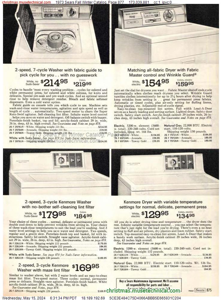 1973 Sears Fall Winter Catalog, Page 877