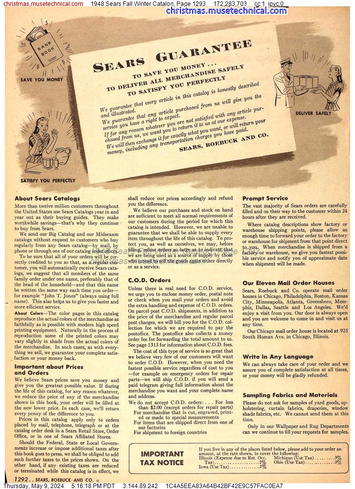 1948 Sears Fall Winter Catalog, Page 1293