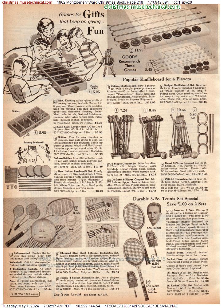 1962 Montgomery Ward Christmas Book, Page 218