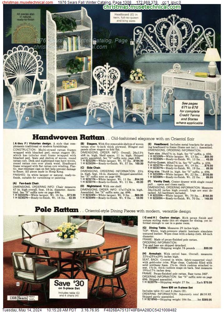 1976 Sears Fall Winter Catalog, Page 1308