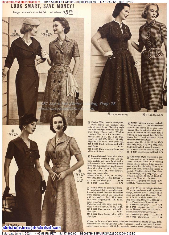 1957 Sears Fall Winter Catalog, Page 76