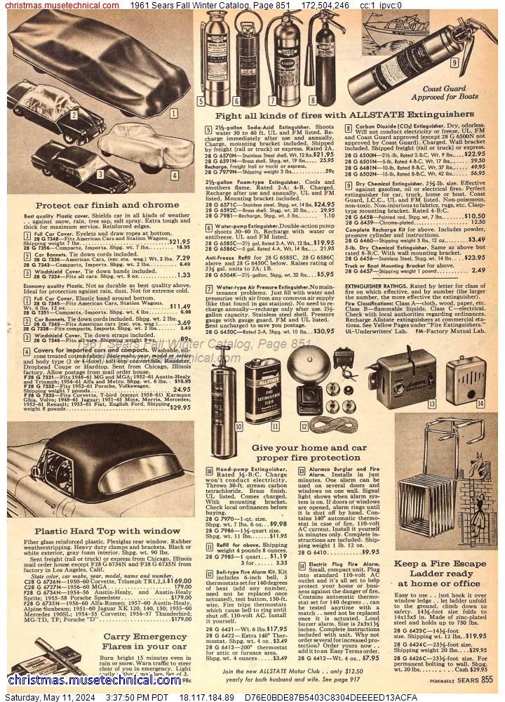 1961 Sears Fall Winter Catalog, Page 851