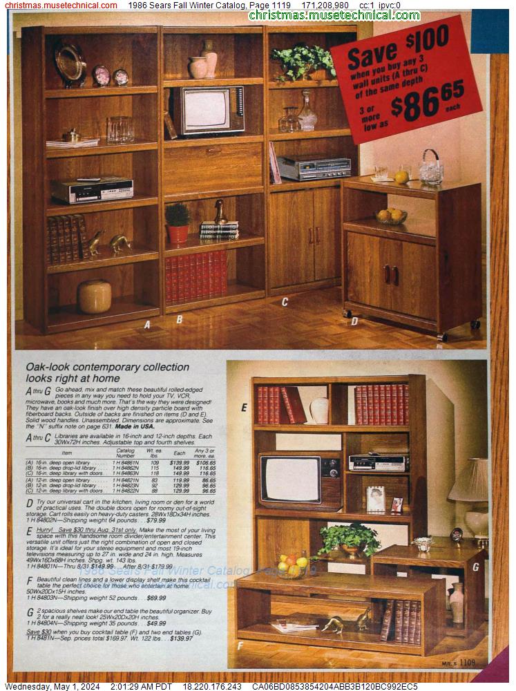 1986 Sears Fall Winter Catalog, Page 1119