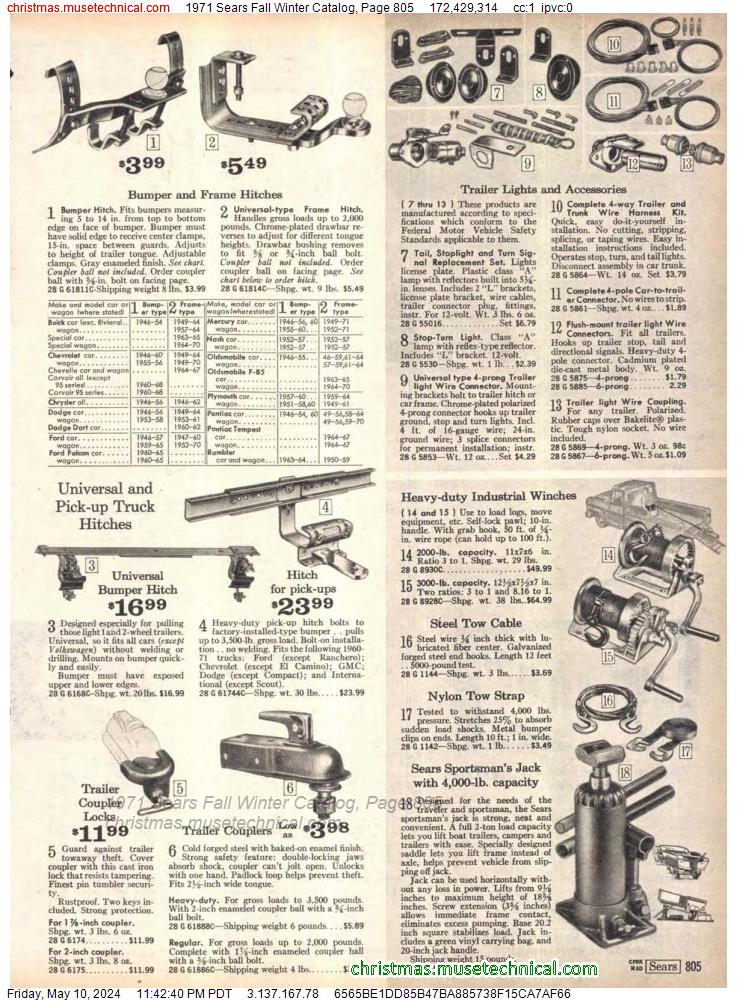 1971 Sears Fall Winter Catalog, Page 805
