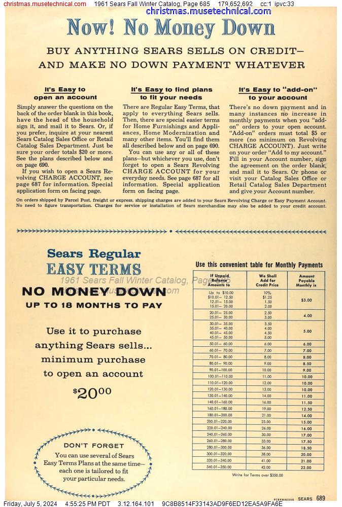 1961 Sears Fall Winter Catalog, Page 685