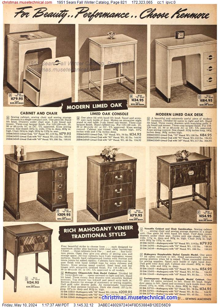 1951 Sears Fall Winter Catalog, Page 821