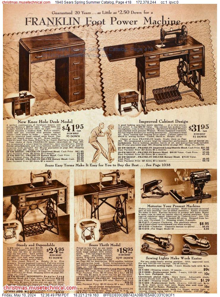 1940 Sears Spring Summer Catalog, Page 418