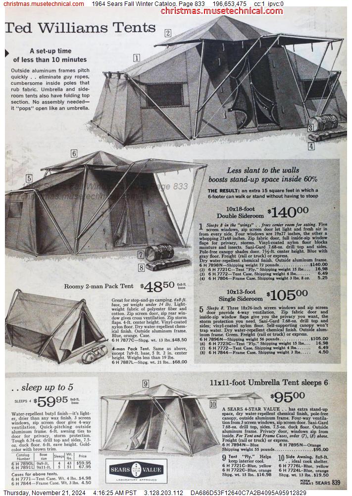 1964 Sears Fall Winter Catalog, Page 833