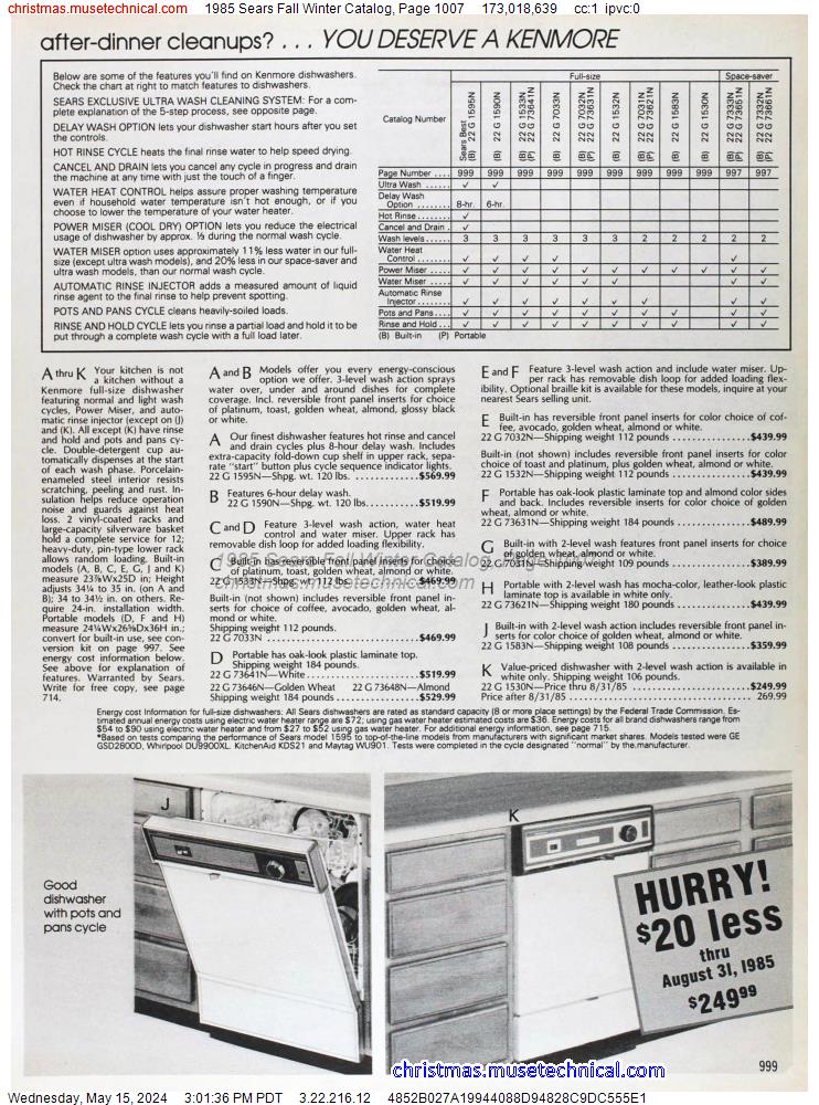 1985 Sears Fall Winter Catalog, Page 1007