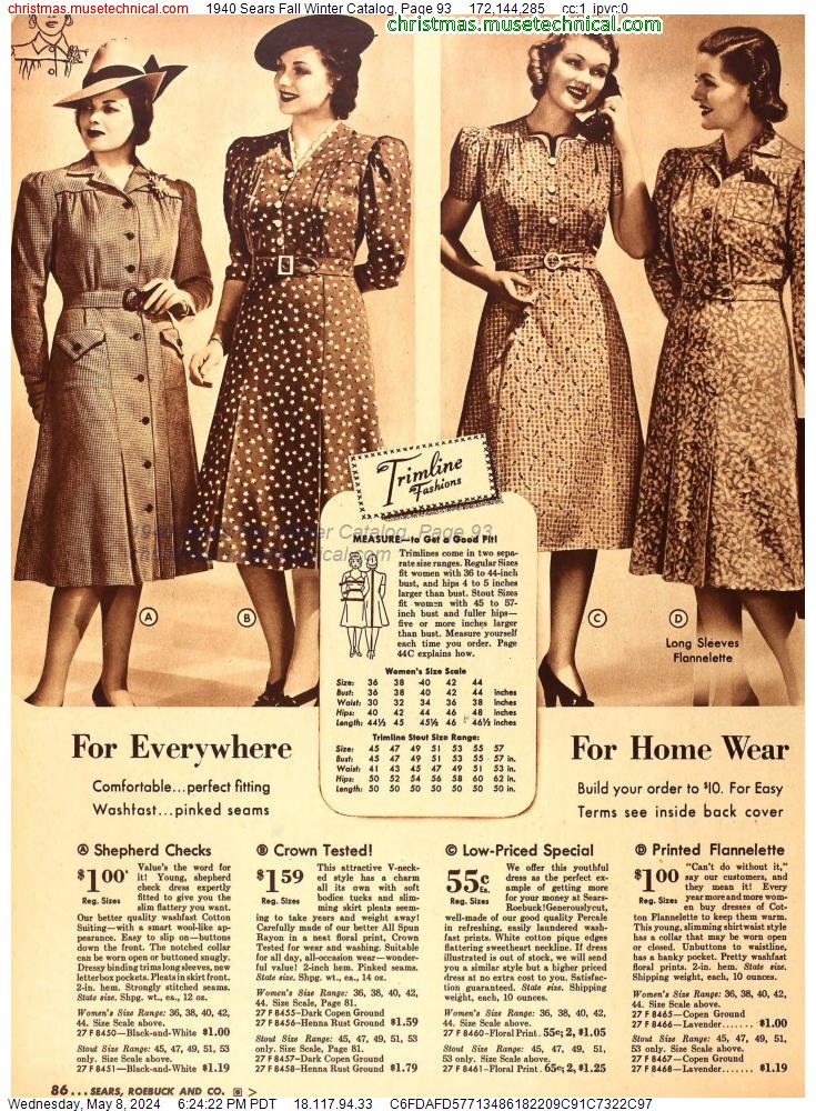 1940 Sears Fall Winter Catalog, Page 93