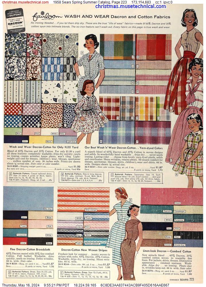1958 Sears Spring Summer Catalog, Page 223