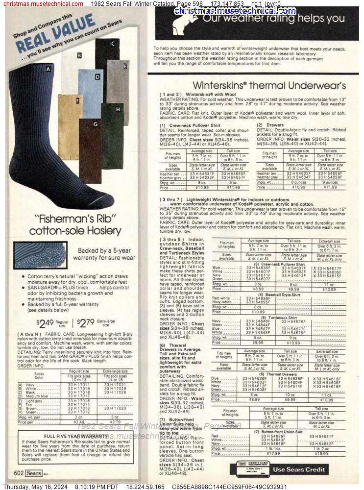 1982 Sears Fall Winter Catalog, Page 598