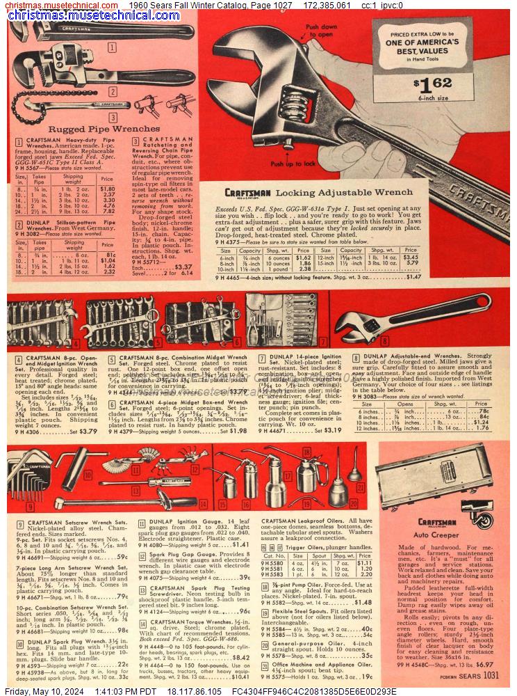 1960 Sears Fall Winter Catalog, Page 1027