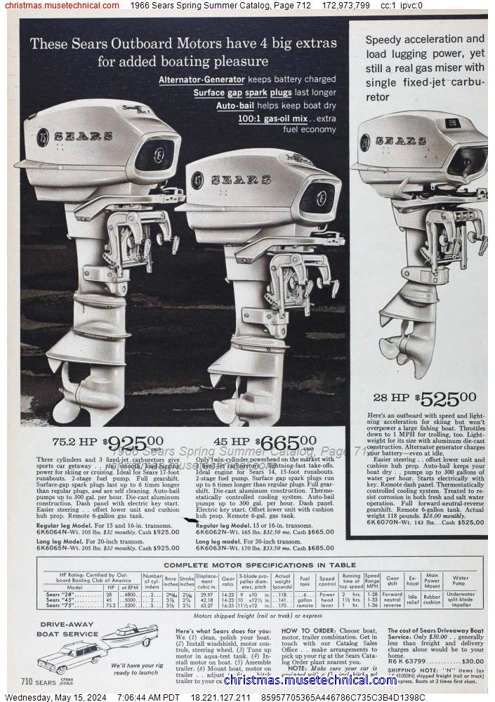 1966 Sears Spring Summer Catalog, Page 712