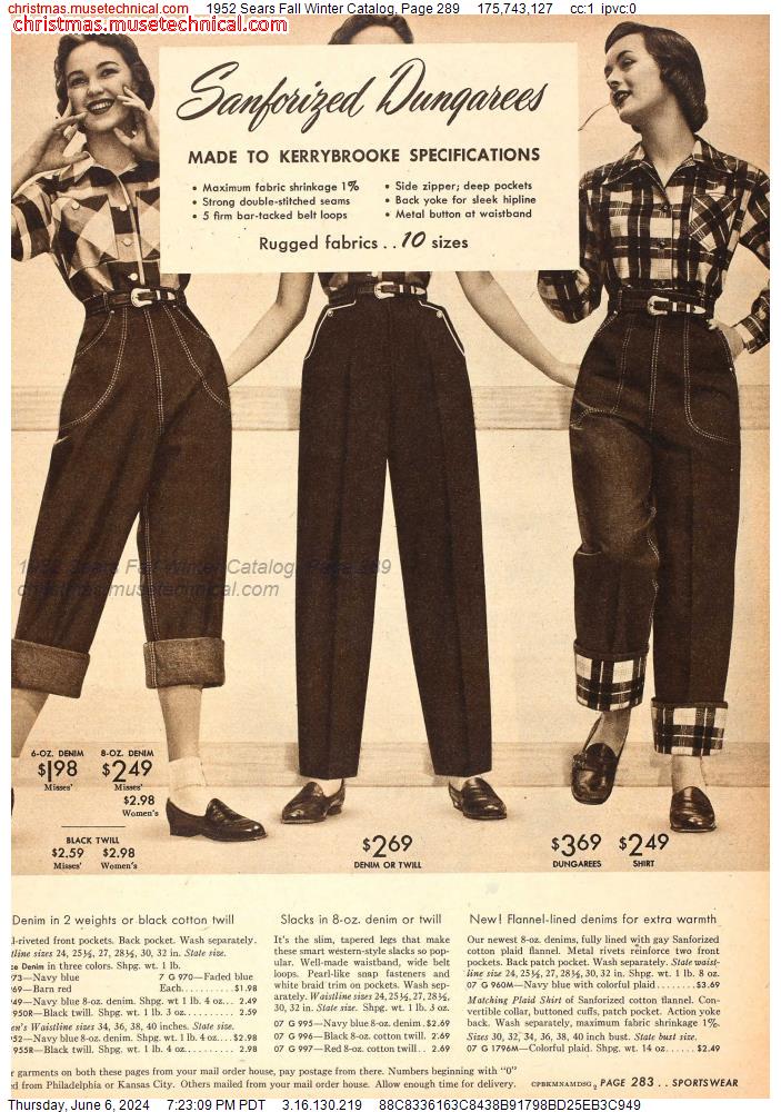 1952 Sears Fall Winter Catalog, Page 289